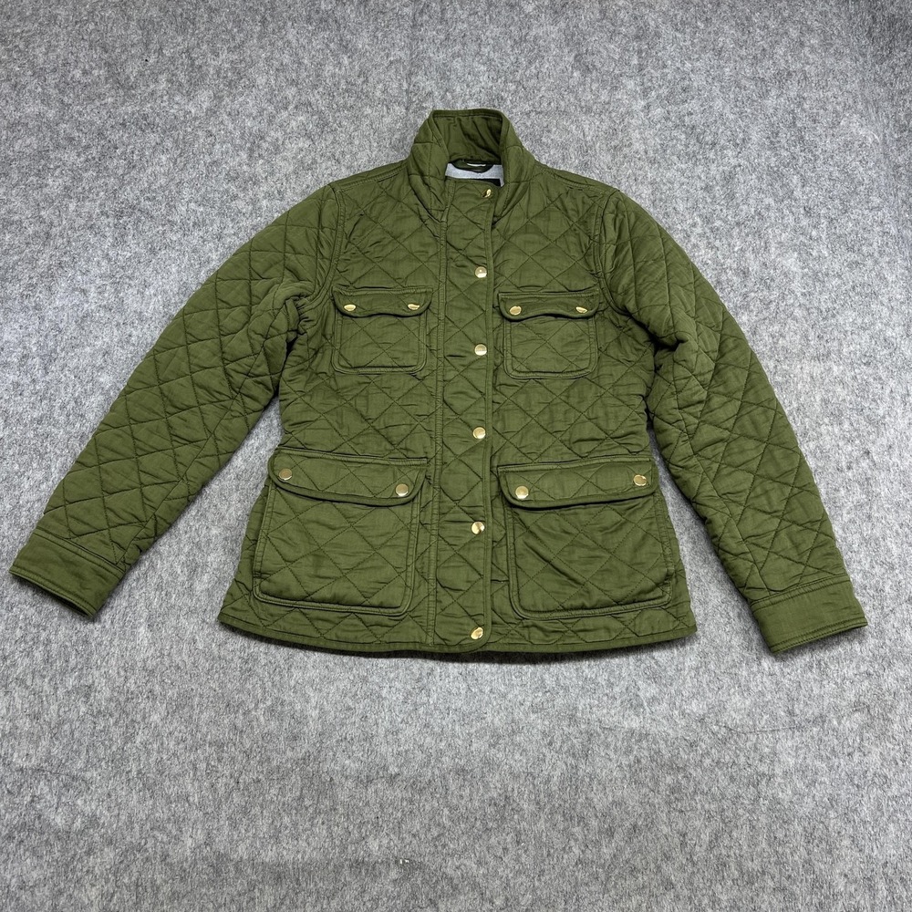J Crew Jacket Womens Small Green Quilted Full Zip Utility Outdoor Travel Field
